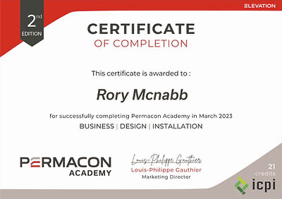 Permacon Academy certificate awarded to Rory McNabb